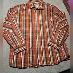 LL Bean Katahdin Iron Works Red Plaid Shirt Mens Medium Long Sleeve Snap